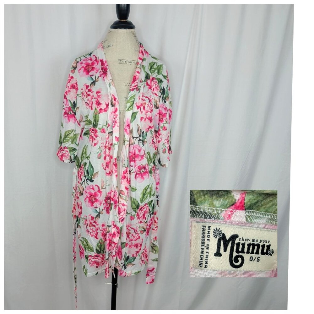 Show Me Your Mumu Robe One Size Pink White Floral Knee Length